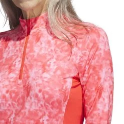 Adidas Women's Essentials Long Sleeve Printed Mock Polo -Golf Equipment Shop adidas 2023 womens essentials long sleeve printed mock polo bight red detail1 itempicture