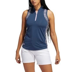 Adidas 2022 Women's Ultimate365 Printed Sleeveless Polo -Golf Equipment Shop adidas fw22 womens ultimate365 printed sleeveless polo crew navy front itempicture