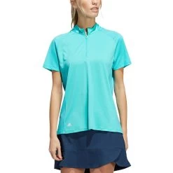 Adidas Women's Short Sleeve Mock Neck Polo -Golf Equipment Shop adidas ss22 womens short sleeve mock neck polo semi mint rush itempicture
