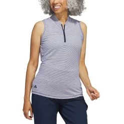 Adidas Women's Two Color Ottoman Sleeveless Polo -Golf Equipment Shop adidas ss23 w two color ottoman sleeveless polo collegiate navy itempicture