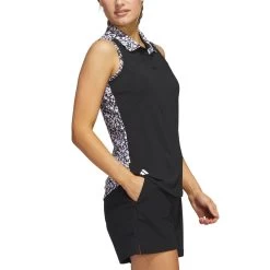 Adidas Women's Ultimate365 Printed Sleeveless Polo 11 Adidas Women's Ultimate365 Printed Sleeveless Polo -Golf Equipment Shop adidas ss23 womens ultimate365 printed sleeveless polo black side itempicture