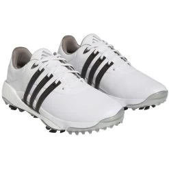 Adidas Tour360 22 Boost Golf Shoes White/Black/Silver -Golf Equipment Shop adidas tour360 boost 22 golf shoes white black silver front true itempicture