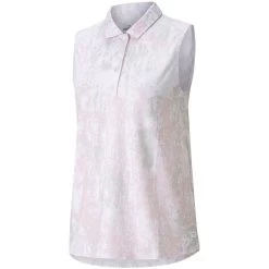 Puma Women's Cloudspun Concrete Sleeveless Polo -Golf Equipment Shop puma 2021 womens cloudspun concrete sleeveless polo parfait pink itempicture
